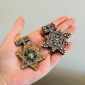 【吊坠】摩洛哥老银吊坠～布各德特～珐琅彩布格吊坠～琉璃布格