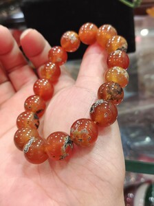 天然红油水草玛瑙手链,珠子尺寸1.2厘米