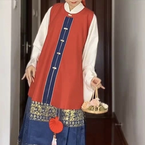 兰若庭 仿孔府比甲 明制汉服 圆领短比甲