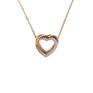cartier 卡地亚18k三色金镶钻爱心项链crb7061