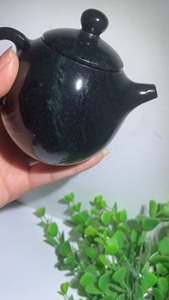 石壶天然墨玉墨绿玉茶壶龙蛋壶茶壶茶具 养生玉石手工壶  磁性
