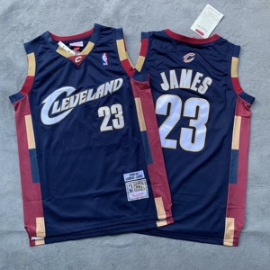 詹姆斯23号骑士复古蓝色球衣 nba刺绣篮球服