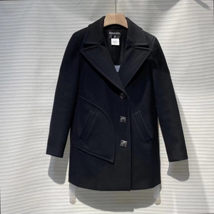 chanel香奈儿全羊毛翻领纯色大衣外套 女款