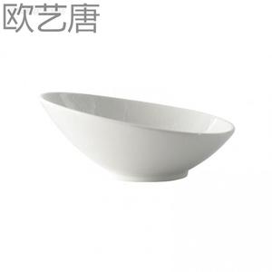 纯白陶瓷斜口碗创意水果沙拉碗面碗保护颈椎宠物碗网红猫咪碗带架