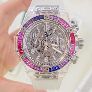 hublot宇舶大爆炸限量彩虹圈透明白水晶自动机械腕表 表径