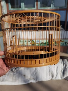 涿州张永平制作精品起线全合竹64条五道圈笸萝底小鸟笼,大漆笼