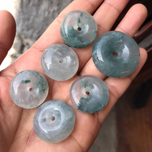 缅甸纯天然水沫玉钠长石玉飘花水沫子平安扣挂件吊坠项链毛衣链