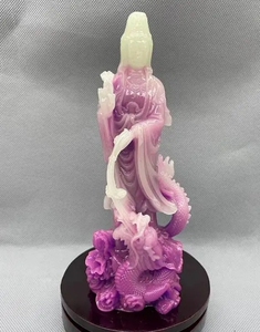 乘龙观音菩萨玉石雕像天然寿山石田黄石米黄玉黄龙玉石雕t