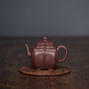 紫砂原矿紫泥葵方壶国工狄新陶全手工制220cc精工实用茶具紫砂壶