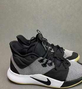 正品耐克气垫zoom 保罗乔治3pg3黑白篮球鞋男43码