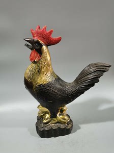 紫铜鎏金公鸡金钱元宝生肖铜鸡招财摆件家居装饰工艺品办公桌摆件