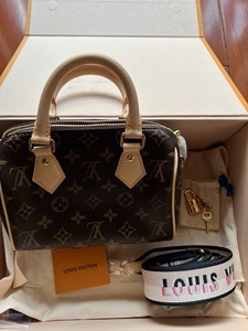 全新有盒!lv老花speedy20黑花肩带波士顿手拎斜挎包