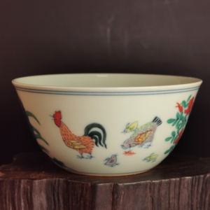 柴窑 明成化斗彩 鸡缸杯