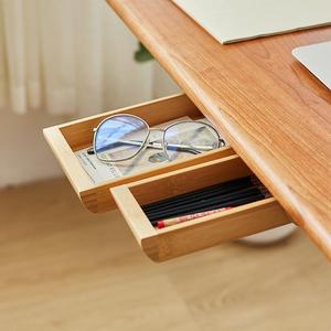 办公室桌下抽屉盒收纳隐形笔盒木质创意抽拉式杂物小盒子