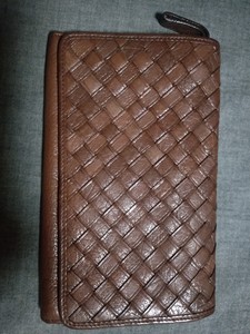 【全新 包邮】bonia 编织长款钱包 真皮 棕色