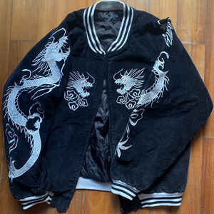 vintage古着日本横须贺龙纹虎纹刺绣绸面绒面夹克外套