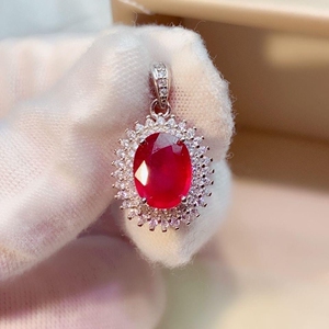 正品纯天然缅甸红宝石吊坠超美鸽血红鸽子蛋主石3克拉925银精