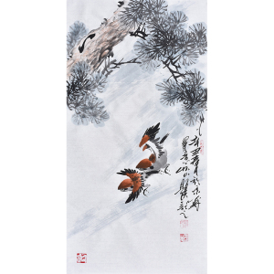 四尺对开水墨写意花鸟松鼠四条屏名人字画仿真国画中国书画0人付款