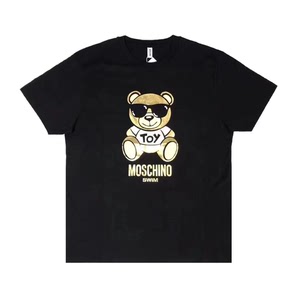 moschino 22ss新款黑色字母logo烫金小熊短袖