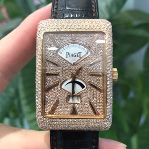 【券后价99999】95新伯爵手表男黑带后镶钻玫瑰金自动机械腕表