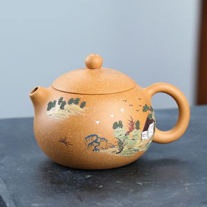 工艺美术师吴荣华原矿黄金段泥绘西施紫砂壶手工容量250毫升