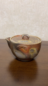 日本备前烧名家森宝山手作宝瓶茶壶 老备前烧