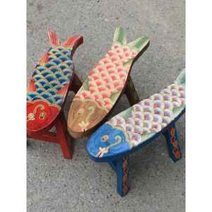 儿童鱼凳中式红鲤鱼纯手工彩绘松木复古小板凳家用换鞋凳新年礼物