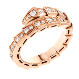 9新]宝格丽bvlgari玫瑰金窄版满钻蛇戒女士男士通用戒指l号