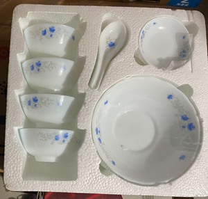 钢化耐热玻璃餐具白玉瓷碗吃饭碗小汤碗微波炉礼品餐具套装玻璃碗