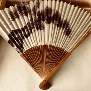 70年代 印度老山檀香扇 文人折扇 美人肩 泥金泥银扇面 精