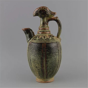 宋越窑茶叶末釉瓜棱纹凤首倒流壶 做旧仿出土古瓷器 收藏古玩古