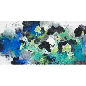 广州美院刘心《一堂和气》手绘国画彩墨花鸟真迹客厅荷花装饰2518