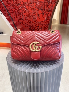 gucci古驰专柜正品二手包包经典红色gg链条包 斜挎包 单