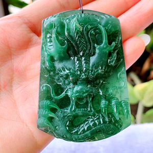 天然翡翠a货老坑冰润蓝水生肖龙牌龙行天下玉坠吊坠62.40g
