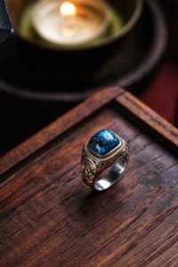 000人付款淘宝绿松石戒指,男戒,方戒,乌兰花戒指,原矿高瓷蓝,云盖寺玉