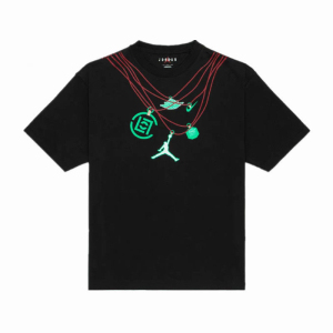 国潮陈冠希clot联名aj飞人玉石丝绸印花项链吊坠短袖t袖男