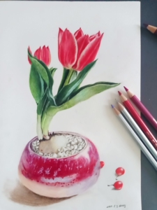 临摹小米老师的彩铅,16开,绿辉68色.画了7.8个小时,挂