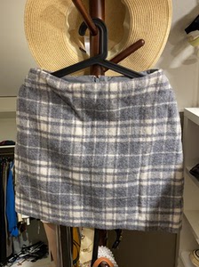 优衣库uniqlo专柜购入 80%羊毛灰白格子条纹半裙短裙a