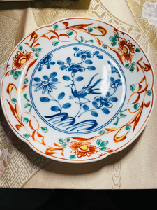 日本回流瓷器全新全品赤绘手绘盘子!底款橘吉!直径19cm,高