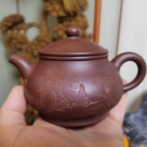 紫砂壶,台西原矿底槽清,潘壶,精品,秋石王静刻绘竹林七贤,2