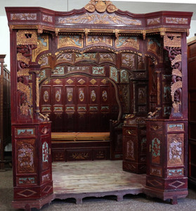 民俗古家具老物件木雕人物老床农村古玩东阳雕花三进拔步床千工床