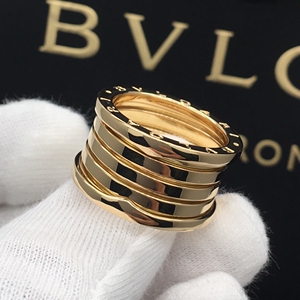 bvlgari宝格丽18k黄金五环戒指56号弹簧男戒