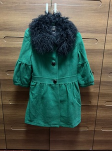 大衣 女士 几乎全新 深绿色墨绿色大衣 黑色毛领 秋冬季 休