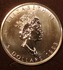 加拿大1993枫叶银币5加元1枚(已售出)