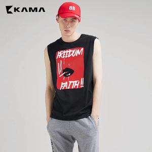 kama卡玛夏季新款修身背心圆领无袖t恤运动印花坎肩汗221