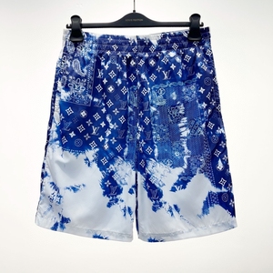男士夏季短裤腰果花图案宽松lv蓝色五分裤沙滩裤运动套装