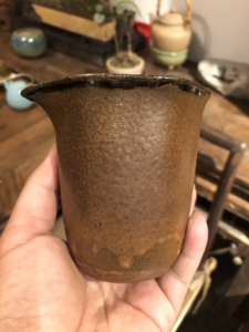 宜兴紫砂茶具前墅古龙窑柴烧窑变釉早期花边公道杯,奶杯.容量约