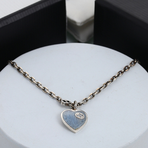 清仓价【99新】古驰/gucci女款蓝色爱心珐琅项链