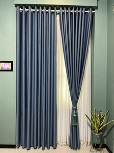 雾霾蓝成品遮光窗帘2米59元,打孔挂钩款式都有