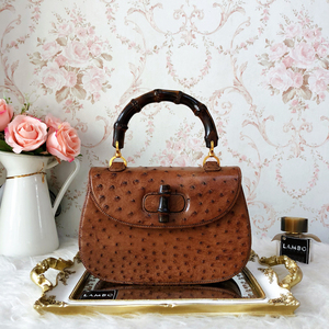 gucci vintage稀有皮鸵鸟皮竹节包.96新.超美的